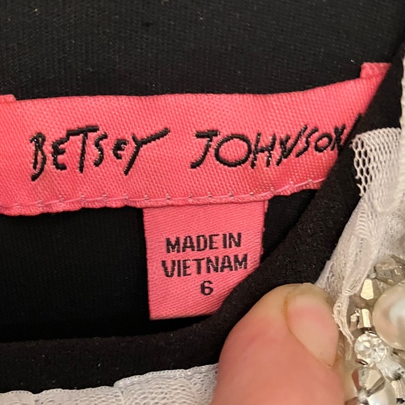 Betsey Johnson Elegant Black Midi Dress with Silver Accents pearl, rhinestone . - Picture 2 of 15